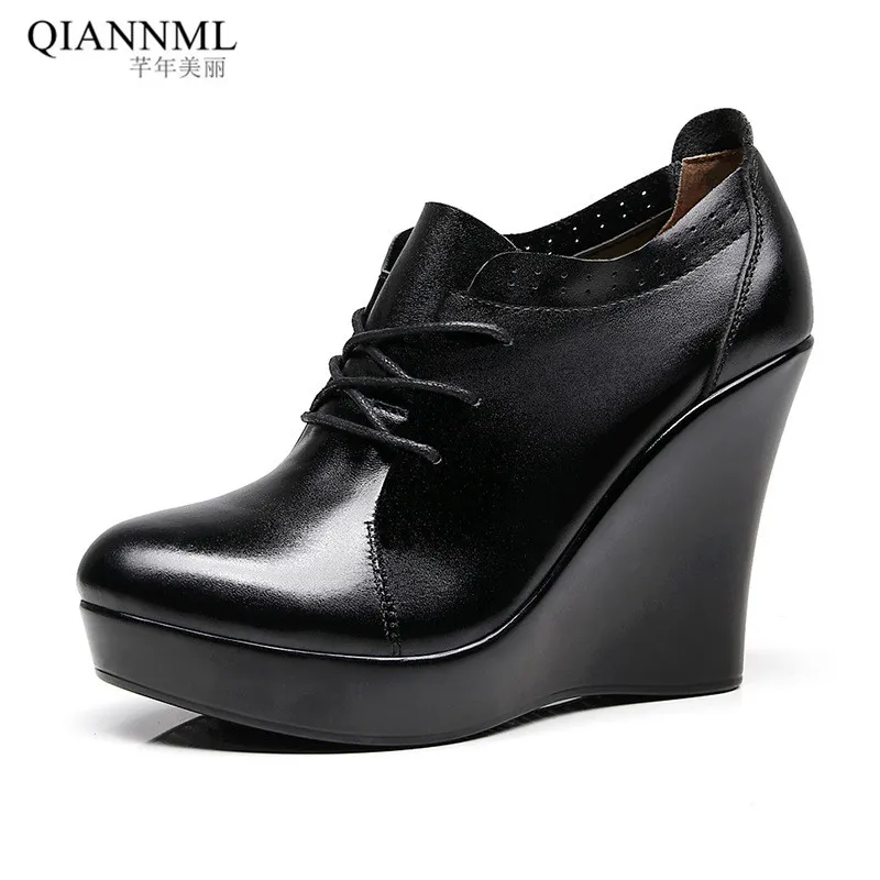 

Big Size 33-43 Deep Mouth Wedges Shoes for Women 2022 Fall Winter Lace up Oxfords High Heels Shoes Ladies Platform Shoes