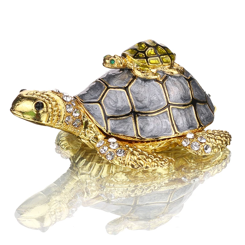 

H&D Bejeweled Mother and Baby Turtle Jewelry Trinket Box with Crystals Home Wedding Decorative Gifts for Ladies Girls