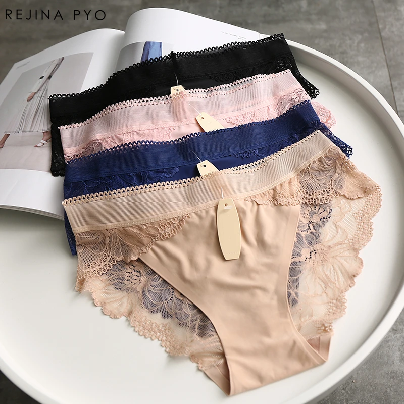 REJINAPYO, сексуальные трусики, удобные трусы, изысканные, 4 штуки, шорты, однотонное нижнее белье, сексуальное, кружевное, с отверстиями, дышащее нижнее белье