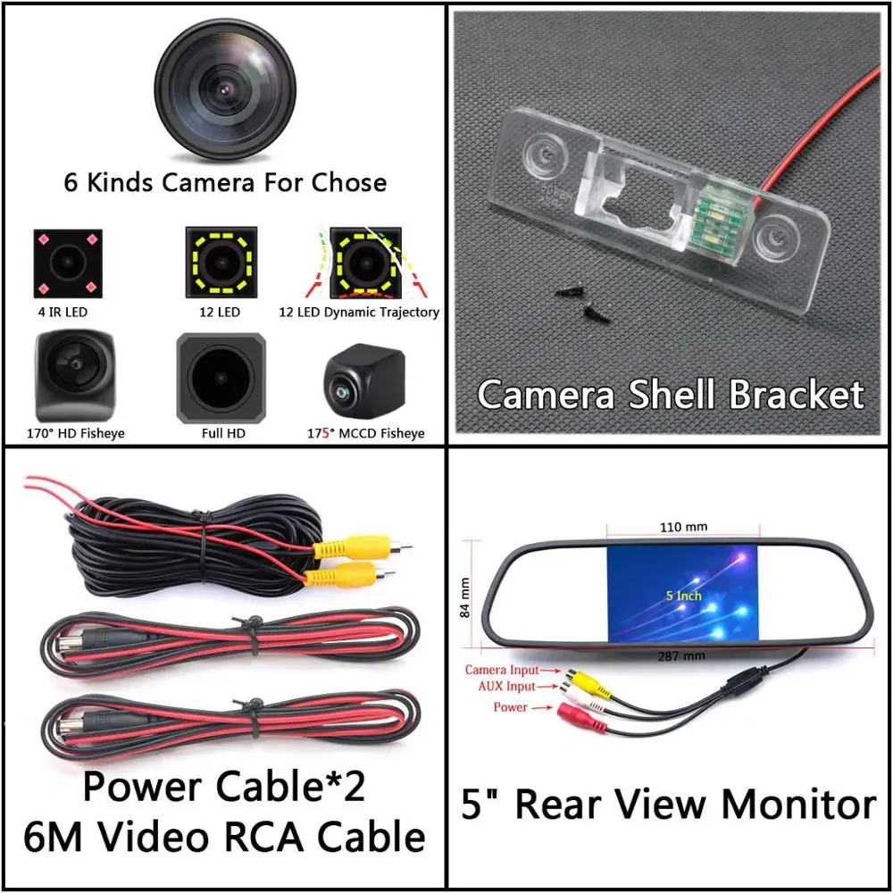 Camera 5 inch Mirror 175 градусов 1080P рыбий глаз задний вид автомобиля камера для Skoda Octavia MK1 MK2 II Octavia5 Octavia A5 Лаура Octavia монитор - Название цвета: Camera 5 inch Mirror