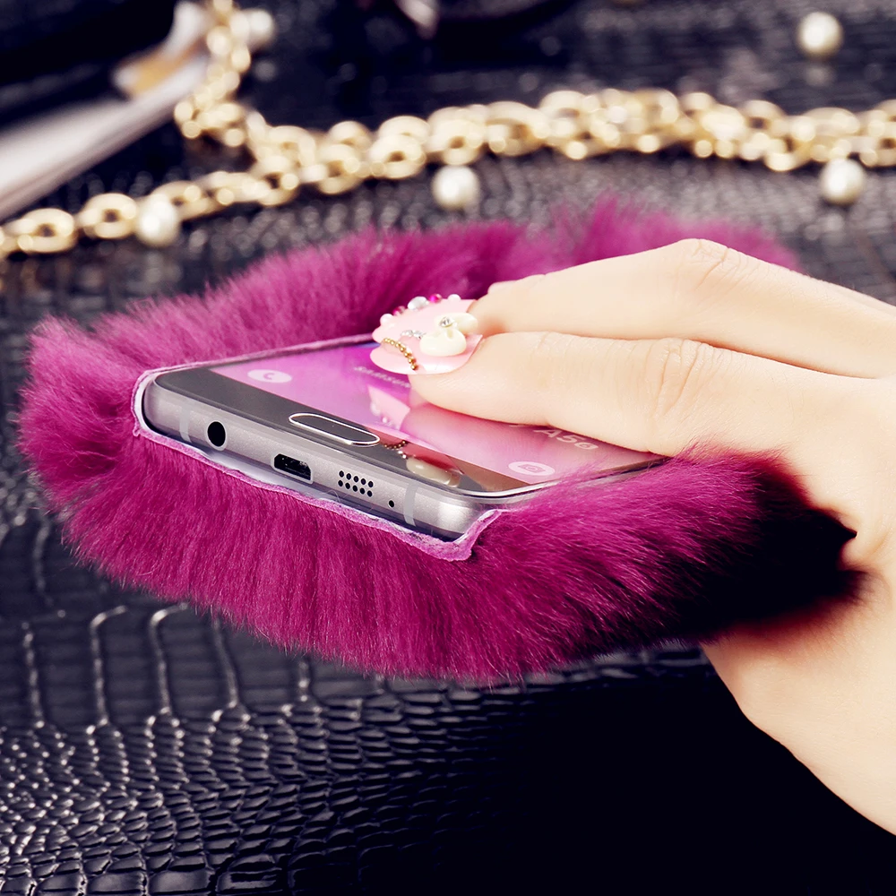 FLOVEME Модный меховой чехол для Samsung Galaxy S5 S6 S7 край мягкий чехол из поликарбоната роскошный комфорт Меховой чехол на заднюю панель с защитные чехлы для телефонов