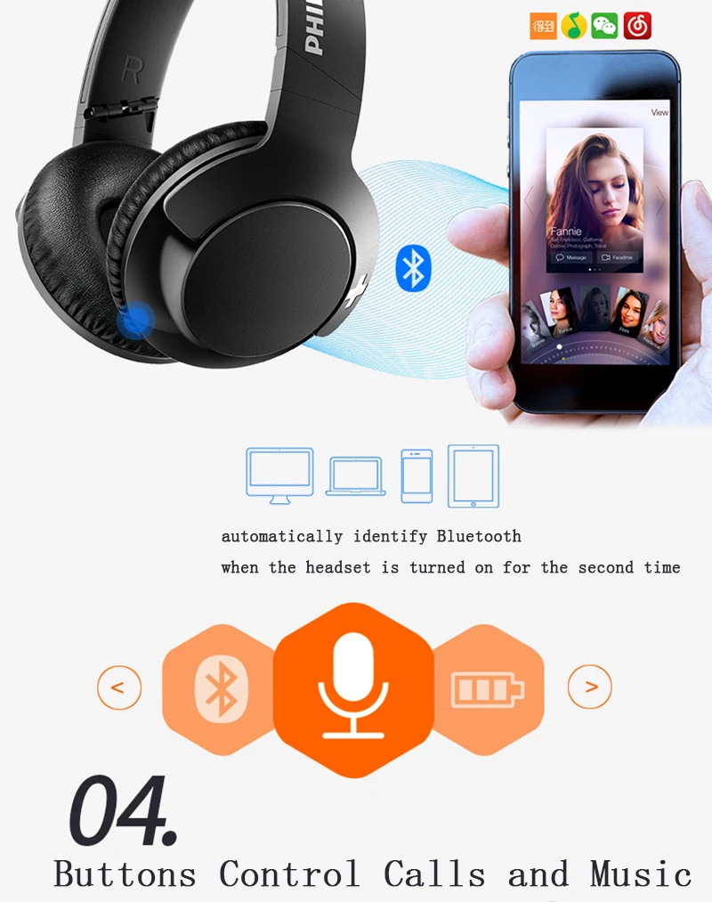 Беспроводные Наушники Philips SHB3175 4,1 Bluetooth беспроводная гарнитура поддержка вызова и музыки для huawei Mate20 Pro P20 Xiaomi Phone