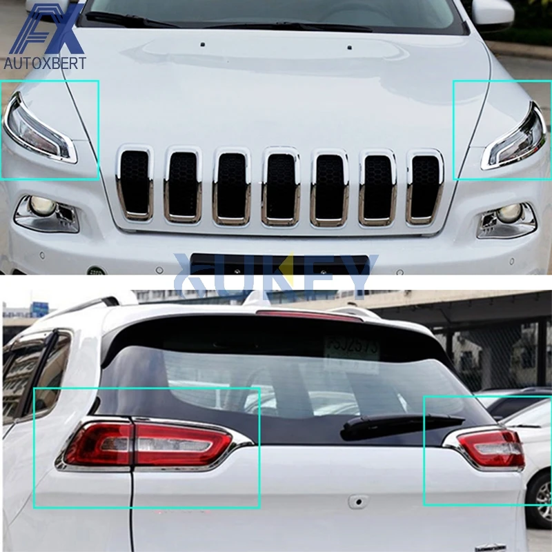 Топор для Jeep Cherokee- Хром фар головного и задний фонарь спереди и сзади Крышка лампы отделки гарнир ободок аксессуары