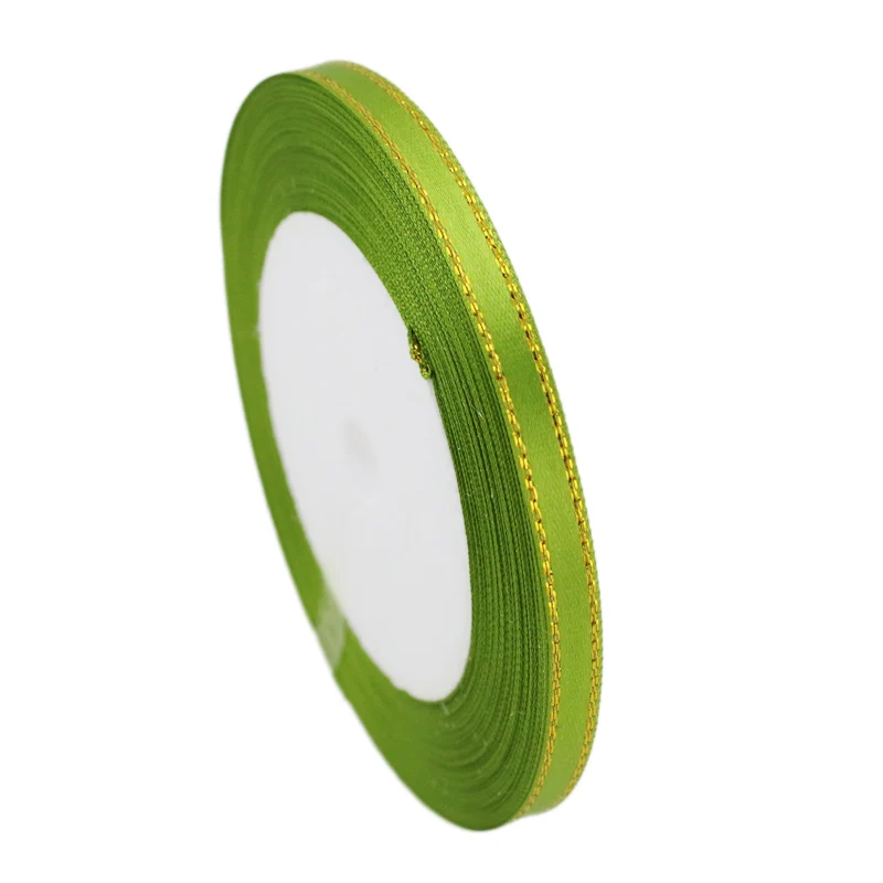 Fruit Green 25 ярдов/рулон) золотой край ленты из атласной ленты высокого качества подарочная упаковка ленты 6/10/20/25/40 мм - Цвет: Fruit Green