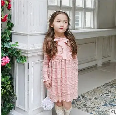 

2018 Girls spring sweet lace long sleeve dresses , baby girl dresses , costume for kids , 5pcs/lot TCZ04