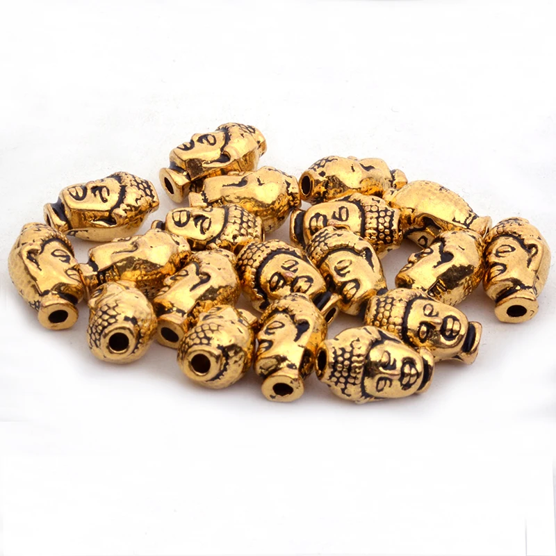 10 шт. 13 мм античные серебряные/Золотые/Бронзовые бусины в форме головы Будды