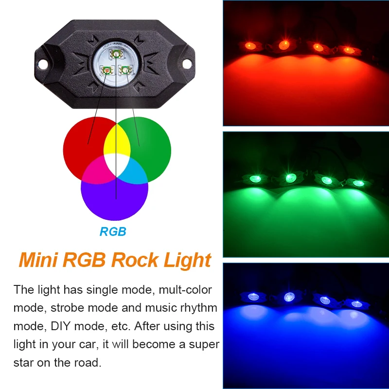 4 шт. музыкальный мини Bluetooth RGB светильник рок-свет DRL с чипом Cree для Jeep Wrangler