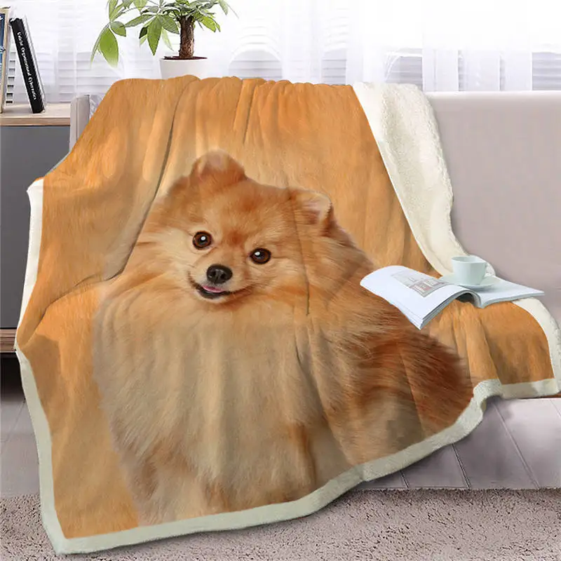 Dog1 Blesslive Померанский плед, 3D принт, шерпа, флисовое покрывало для кровати, животное, собака, плюшевое покрывало, Коричневое постельное белье, 150x200 см - Цвет: Dog1