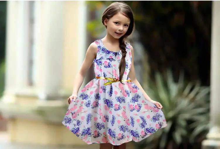 Free Shipping Summer Chiffon Princess Baby Girls Bowknot Belt Floral Gown One-piece Dress | Детская одежда и обувь