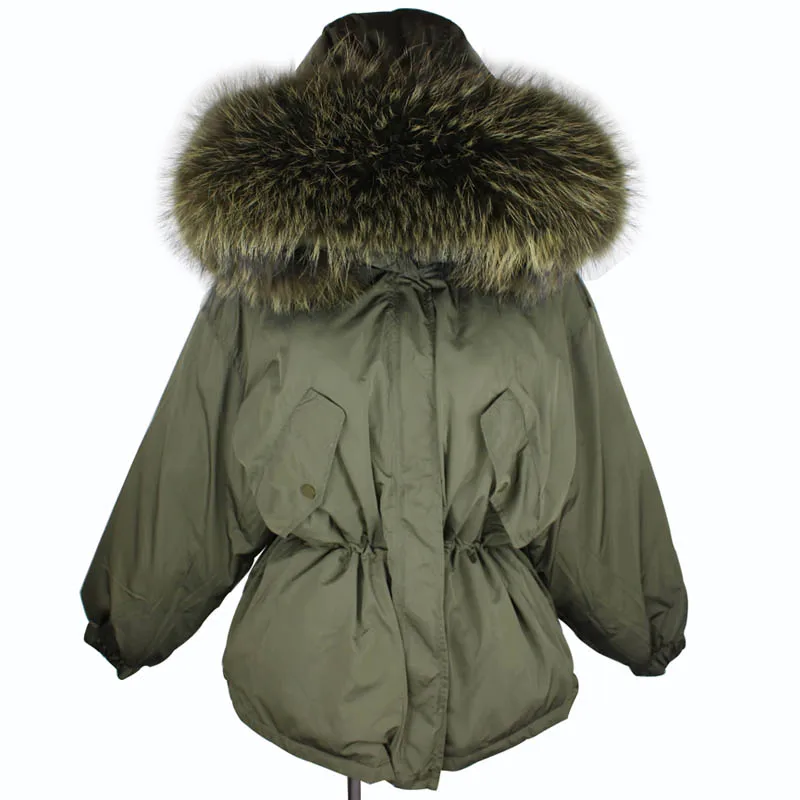 Женская парка на 90% белом утином пуху Зимняя с большим воротником и капюшоном из