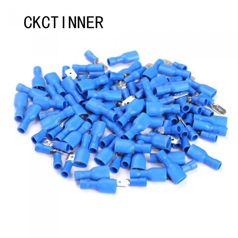 100pcs 50pcs FDFD2-250 MDD2-250 6 3mm azul 16-14AWG conector de Cableado aislado Terminal crimpado Spade | Обустройство дома