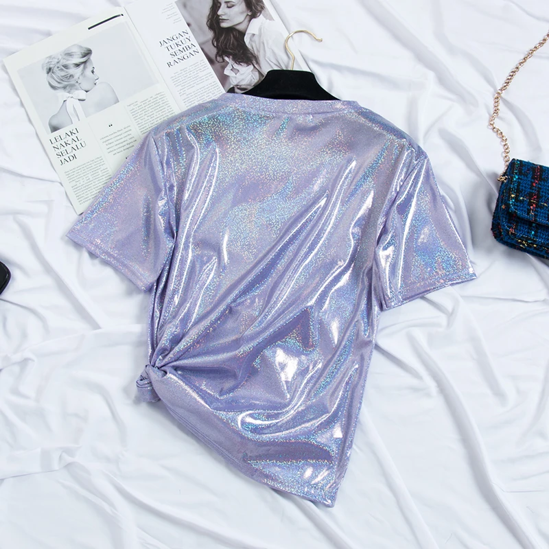 Женская атласная футболка с круглым вырезом коротким рукавом и