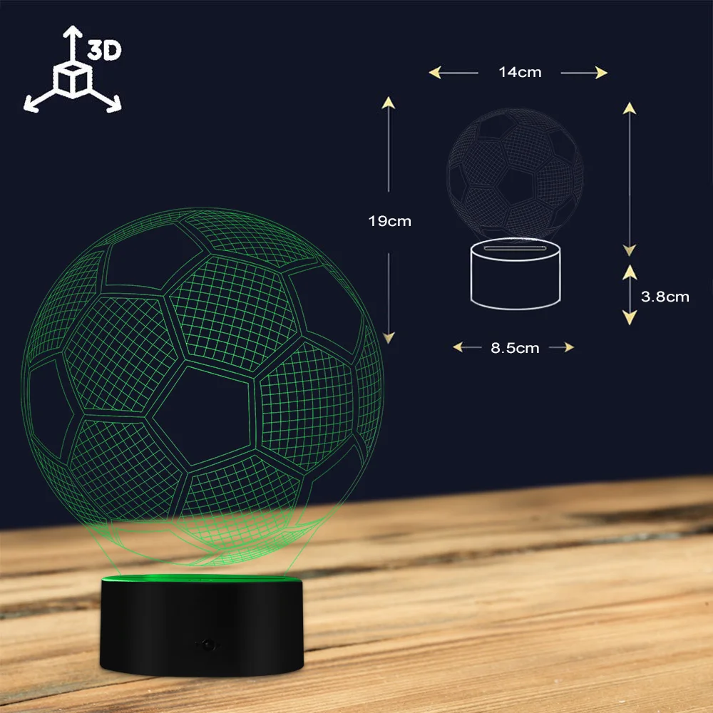 3D светодиодный настольный светильник для футбола, светильник для настроения, 16 цветов, светодиодный ночной Светильник для спорта, лампа с 3D оптической иллюзией для футбола