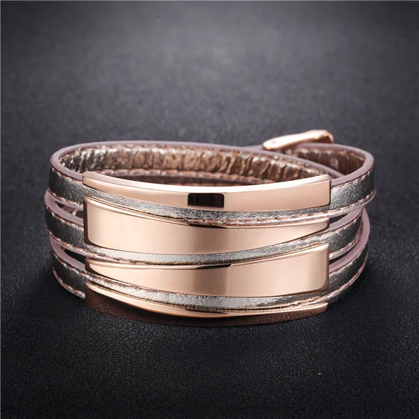silver leather ZINDOV, браслеты из натуральной кожи, женские, розовое золото, нержавеющая сталь, обёрточная бумага, браслеты, широкие, высокое качество, женские трендовые ювелирные изделия - Окраска металла: silver leather