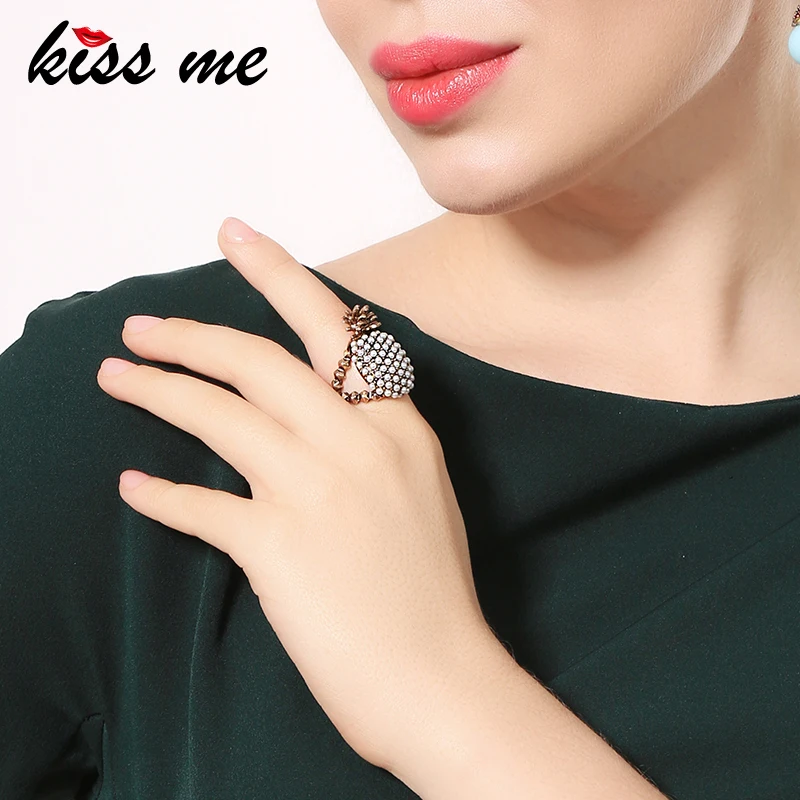Женские винтажные кольца KISS ME 2 цвета имитация жемчуга Стразы Кольца с ананасами