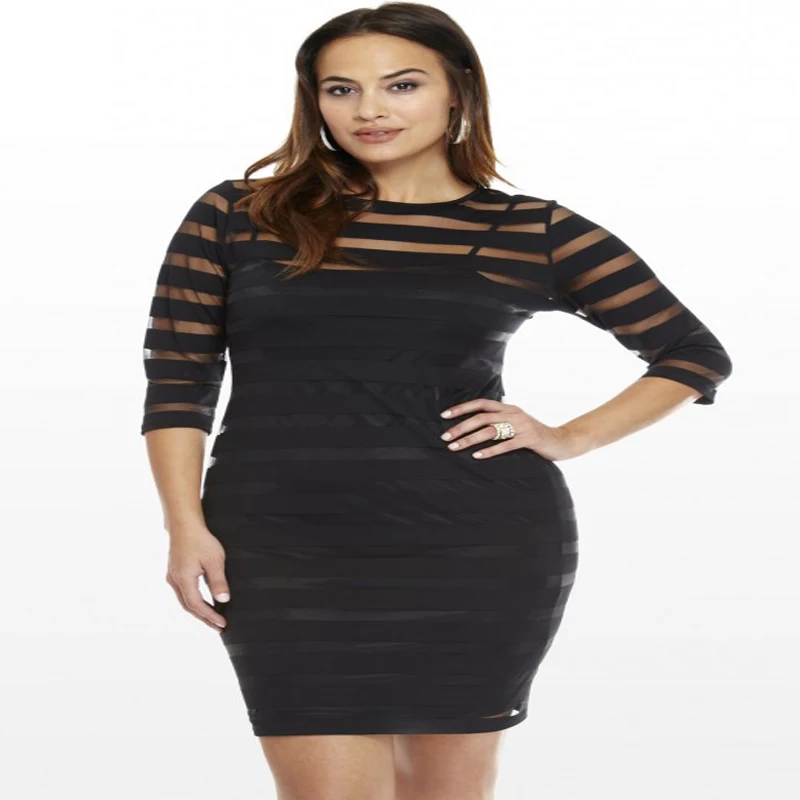 Женское мини платье в полоску с длинным рукавом круглым вырезом и высокой