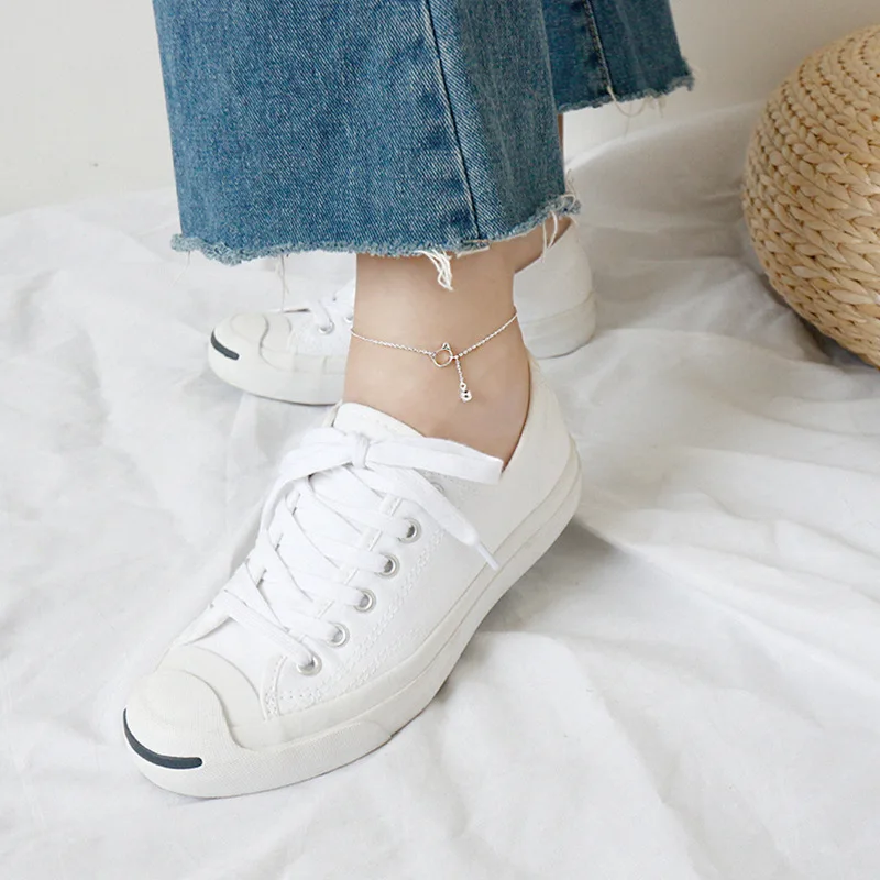 100% 925 sterling silver cute cat bell ankle bracelet femme enkelbandjes fashion anklets for women foot jewelry leg | Украшения и