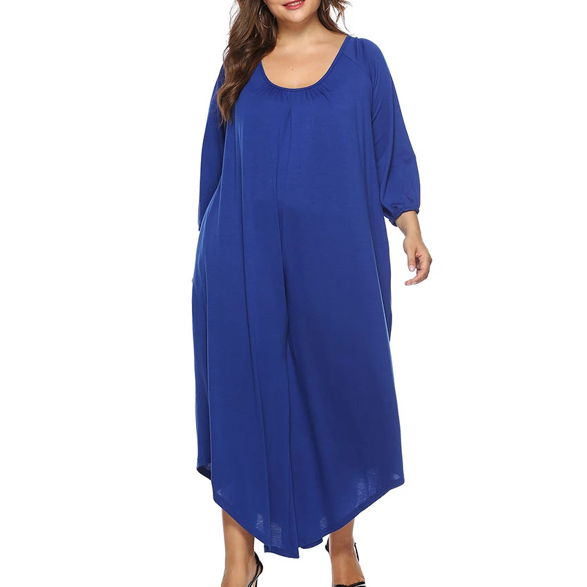 Женское платье больших размеров XL-5XL однотонные длинные платья с длинными