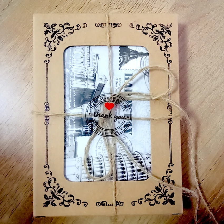 1000 шт./лот крафт бумага THANK YOU прозрачные самоклеящиеся наклейки с круглым сердцем
