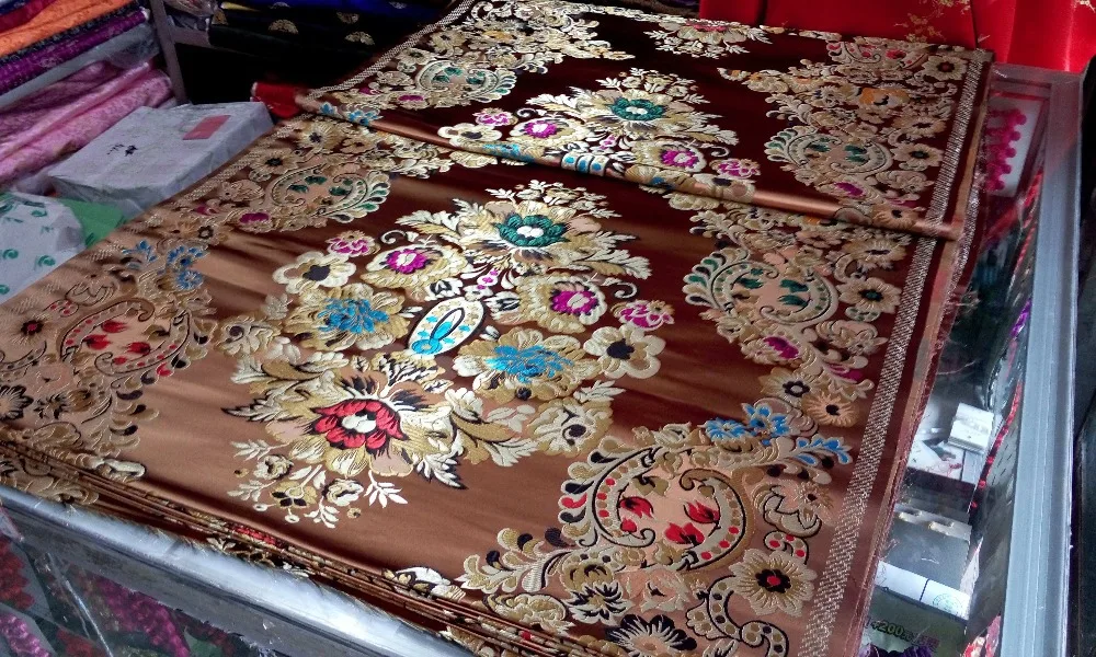 Китайская традиционная полиэфирная ткань 75 см шелковая парча медная задняя