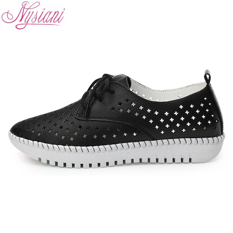 Nysiani/дышащая кожаная обувь для женщин летняя модная повседневная с вырезами без