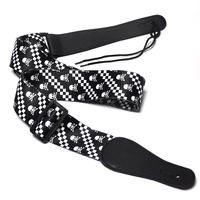 175cm long 5cm wide black guitar bass strap white skull checked square polyester w leather head adjustable