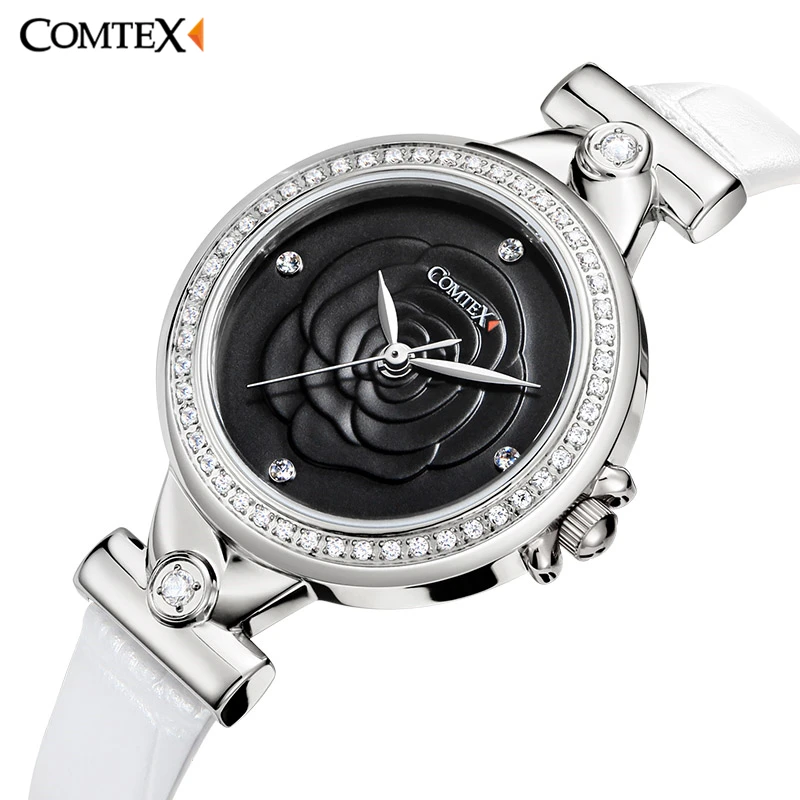 Comtex новые женские часы моды Кристалл Повседневное кожаный ремешок с