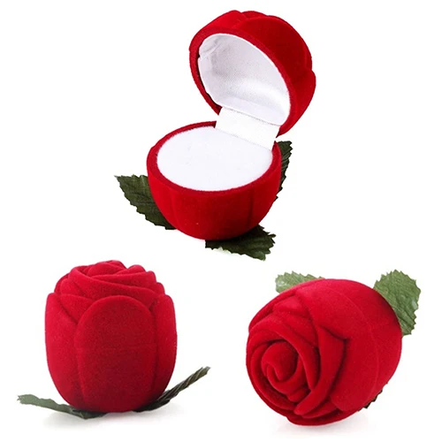 

2016 Red Rose Jewelry Box Wedding Ring Gift Case Earrings Storage Display Holder