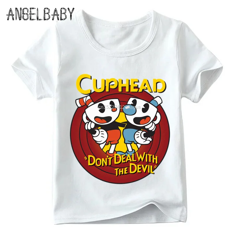 Забавная футболка для маленьких мальчиков и девочек с принтом Cuphead детские