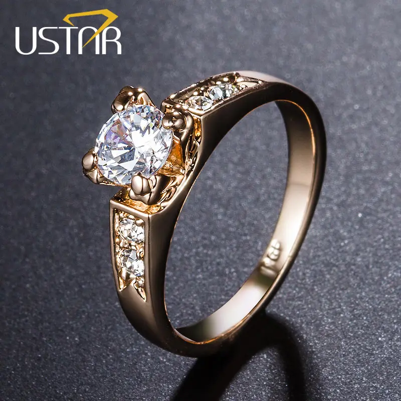 

USTAR Rose gold color AAA Zircon Wedding Rings for women Austria Crystals engagement rings female Anel Bijoux Top Quality