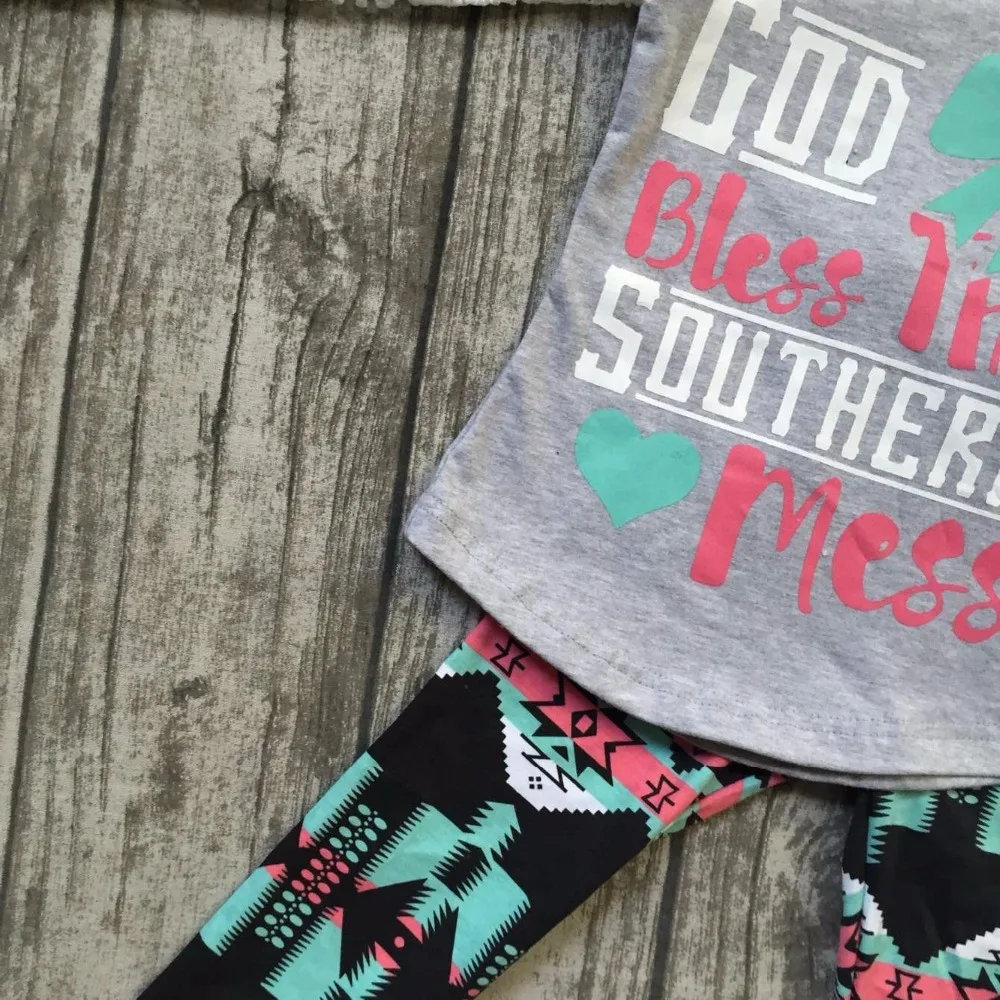 Осень/Зима &quotGod Bless этот Южный беспорядок&quot Ацтек штаны для маленьких девочек