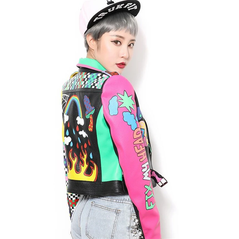 Куртка из искусственной кожи с принтом граффити в европейском и американском