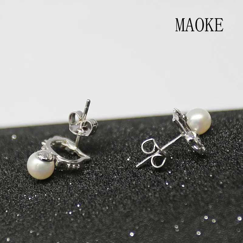 Женские серьги-гвоздики с натуральным пресноводным жемчугом из стерлингового