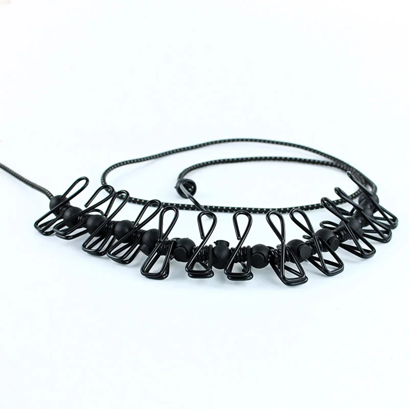 Black rope with whit Бельевая веревка с зажимами ветрозащитная Нескользящая эластичность выдвижная для кемпинга на открытом воздухе J2Y - Цвет: Black rope with whit