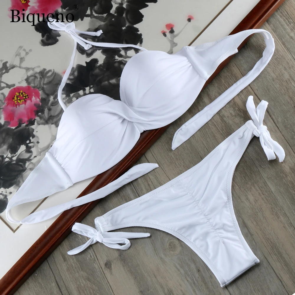 Твердые Strappy повязки Комплект Бикини Белый Push Up Купальники для малышек бандо