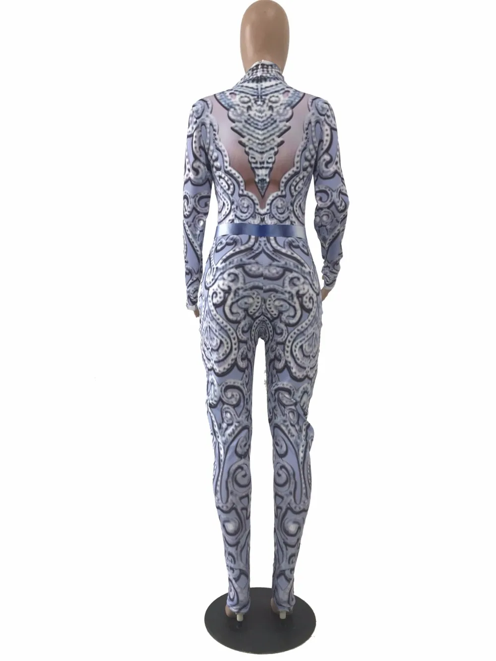 Женские Пейсли Винтаж 3d печатных Длинные рукава bodycon Высокая талия узкие длинные Комбинезоны клубный вечерний комбинезон 3 цвета LZ-476