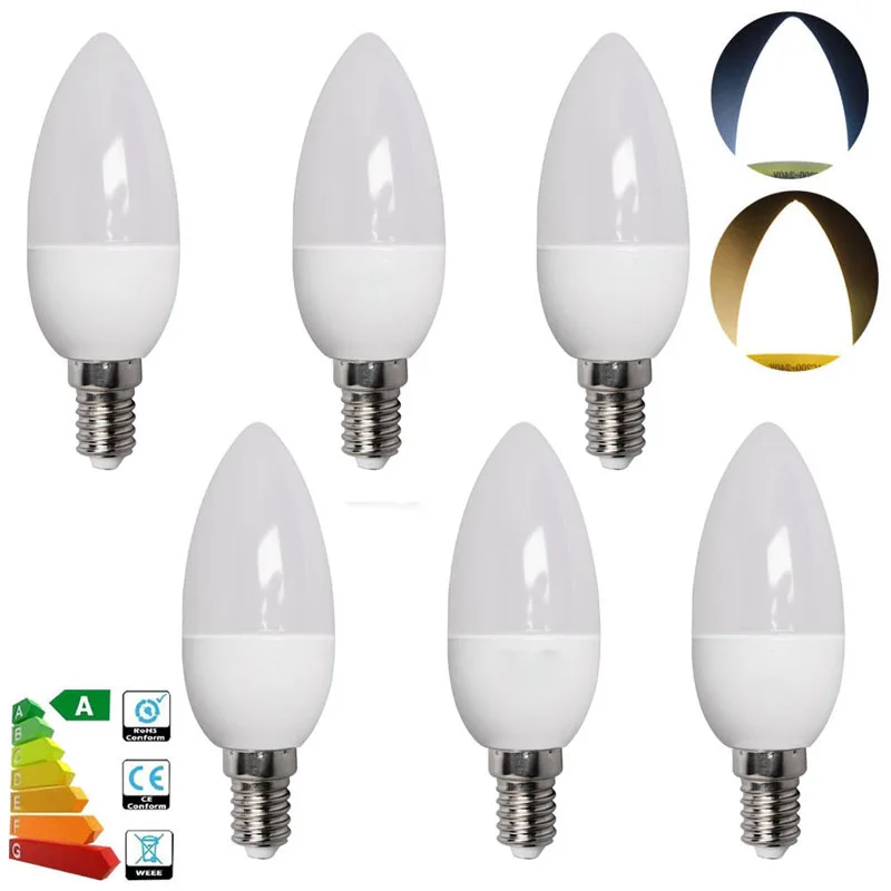 6 шт E14 E27 E12 B15 B22 светодиодный лампы в форме свечи лампы 8W 6W 5W 3W AC110-240V Edison винтовая люстра лампа дневной белый/теплый белый