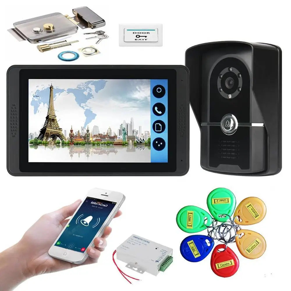 E KIT Wifi приложение удаленный Пароль/RFID разблокировка " ЖК IP домофон видеодомофон с дверным замком Видео дверной телефон ИК камера - Цвет: E KIT
