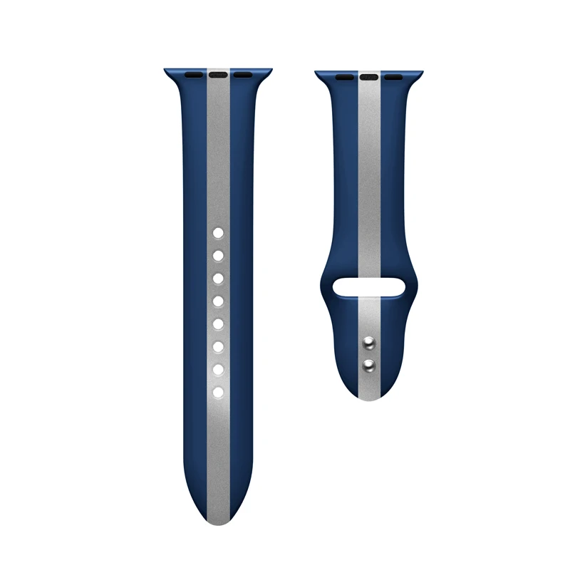 blue silver Мягкий силиконовый чехол в полоску, спортивный браслет, ремешок для наручных часов Apple Watch, версии 44/40/42/38 мм Совместимость для наручных часов iWatch серии 4, версия 1, 2, 3, ремешок аксессуар - Цвет ремешка: blue silver