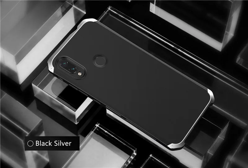 Black Silver Защитный металлический чехол с алюминиевой рамкой для Xiaomi redmi note 7, чехол, ударопрочный жесткий чехол из поликарбоната для Xiaomi redmi note 6, 7, fundas capa - Цвет: Black Silver