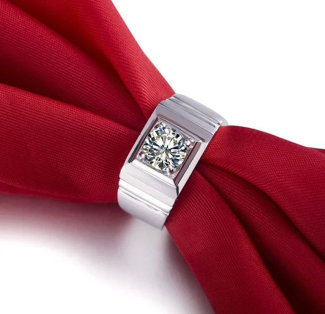 

Solid Gold Man Ring 18K White Gold Stripe Design 1CT Moissanite Diamond Ring for Men Engagement Jewelry Male Jewellery Amazing