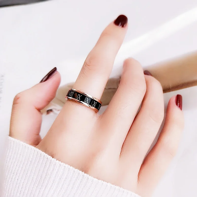 Женское кольцо с римскими цифрами YUN RUO вращающееся цвета розового золота из