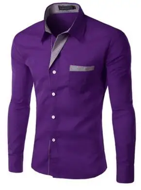 Purple Брендовая Новая Осенняя мужская рубашка, мужская рубашка, Мужская модная Повседневная рубашка с длинным рукавом, деловая официальная рубашка camisa social masculina - Цвет: Purple