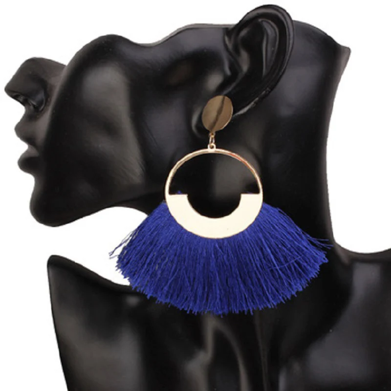 Новые модные богемные этнические висячие серьги с большой кисточкой Boho обруч