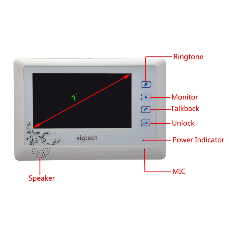 Vigtech 7 ''цветной видео телефон двери 3 Монитора с 1 домофон дверной звонок может