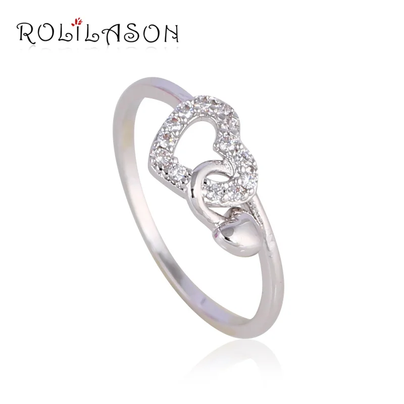 Кольцо ROLILASON в форме сердца серебристого цвета с белым кристаллом циркония