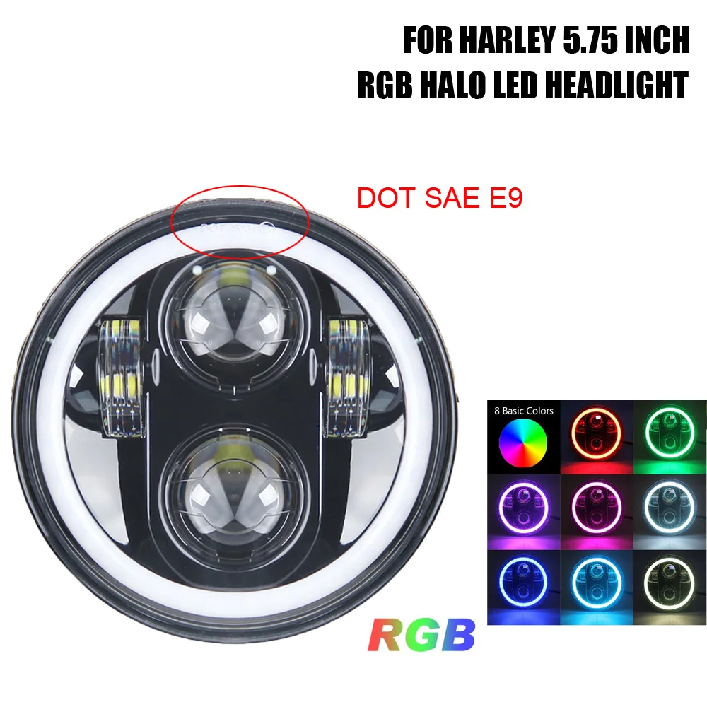 Фара мотоциклетная H4 5 3/4 дюйма 75 светодиодная Rgb лампа для Harley Softail Dyna моделей
