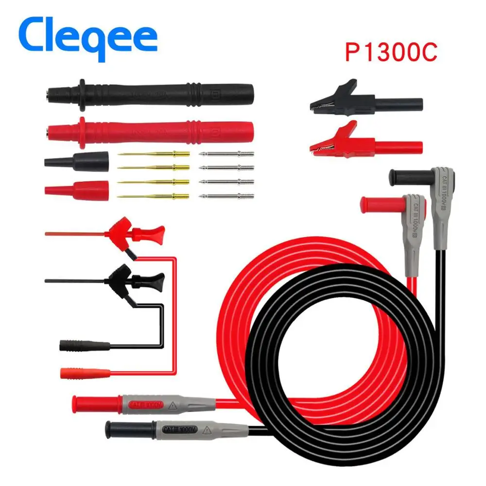 P1300C Сменный мультиметр Серии Cleqee P1300, зонды, тестовый крюк и набор тестовых проводов, 4 мм, штепсельная вилка типа "банан", Тестовые провода с зажимом "крокодил" - Цвет: P1300C
