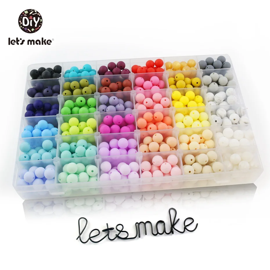 Let's Make Baby Silicone Beads 15mm 40pc Baby DIY Beads BPA Free Silicone Teether Beads Baby Chewable Beads Nursing Accessory