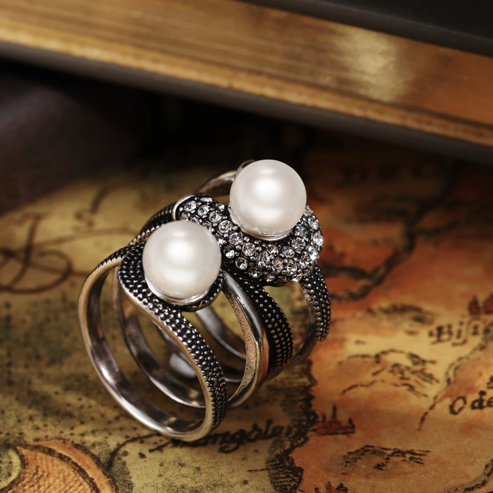 Новое Viennois винтажные посеребренные кольца для женщин двойные с искусственным